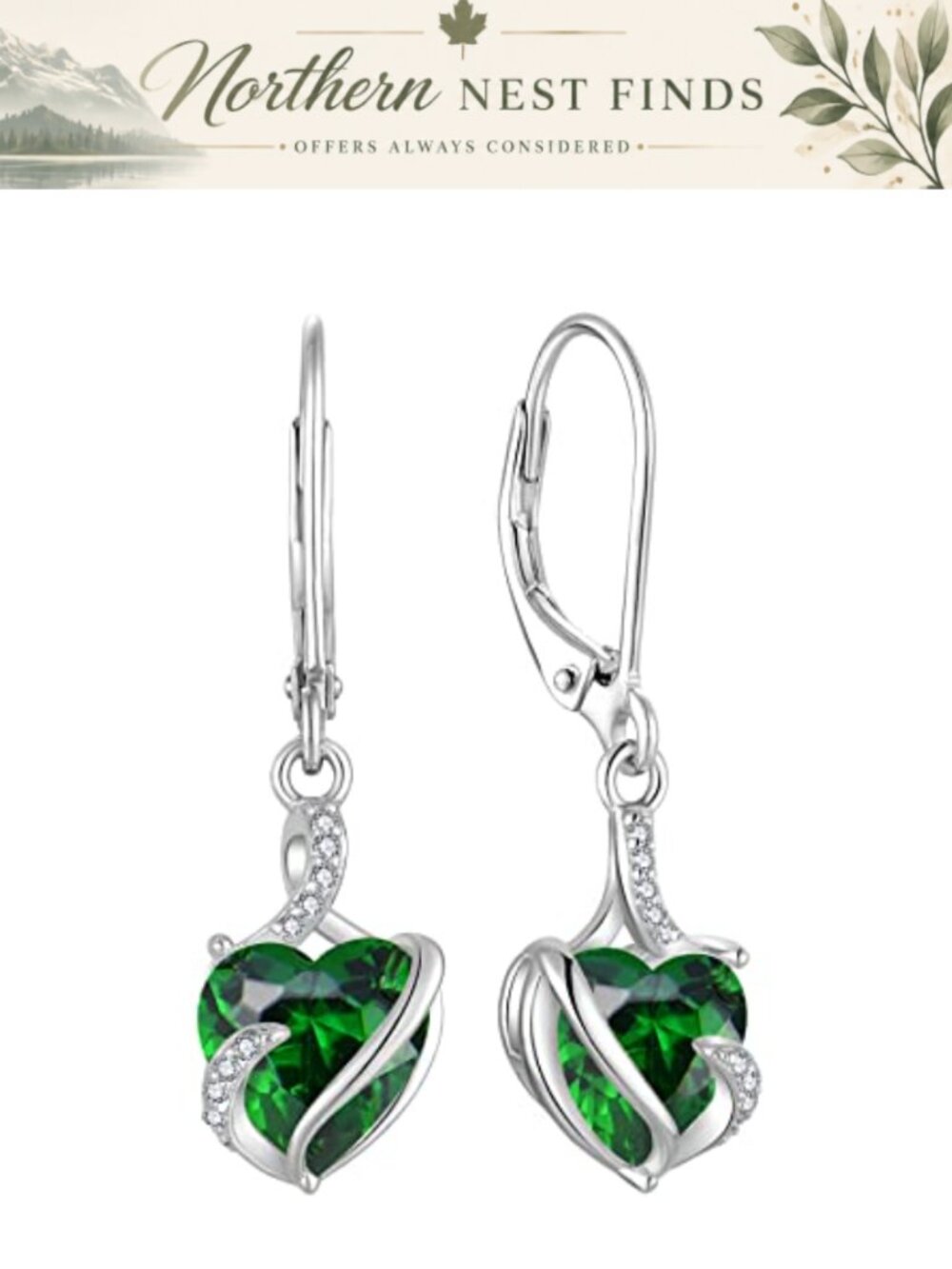 Heart Dangle Drop Earrings 925 Sterling Silver Birthstone Leverback
